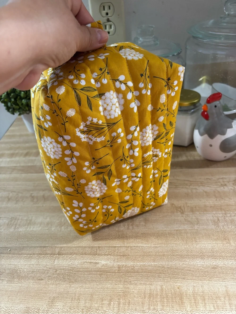 Mustard Floral Travel Pouch handmade